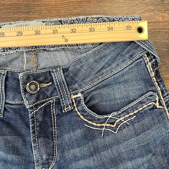 Ariat Real MR Denim Jeans Size 28S Short Low Mid Rise Bootcut Entwined Stretch - Picture 8 of 14